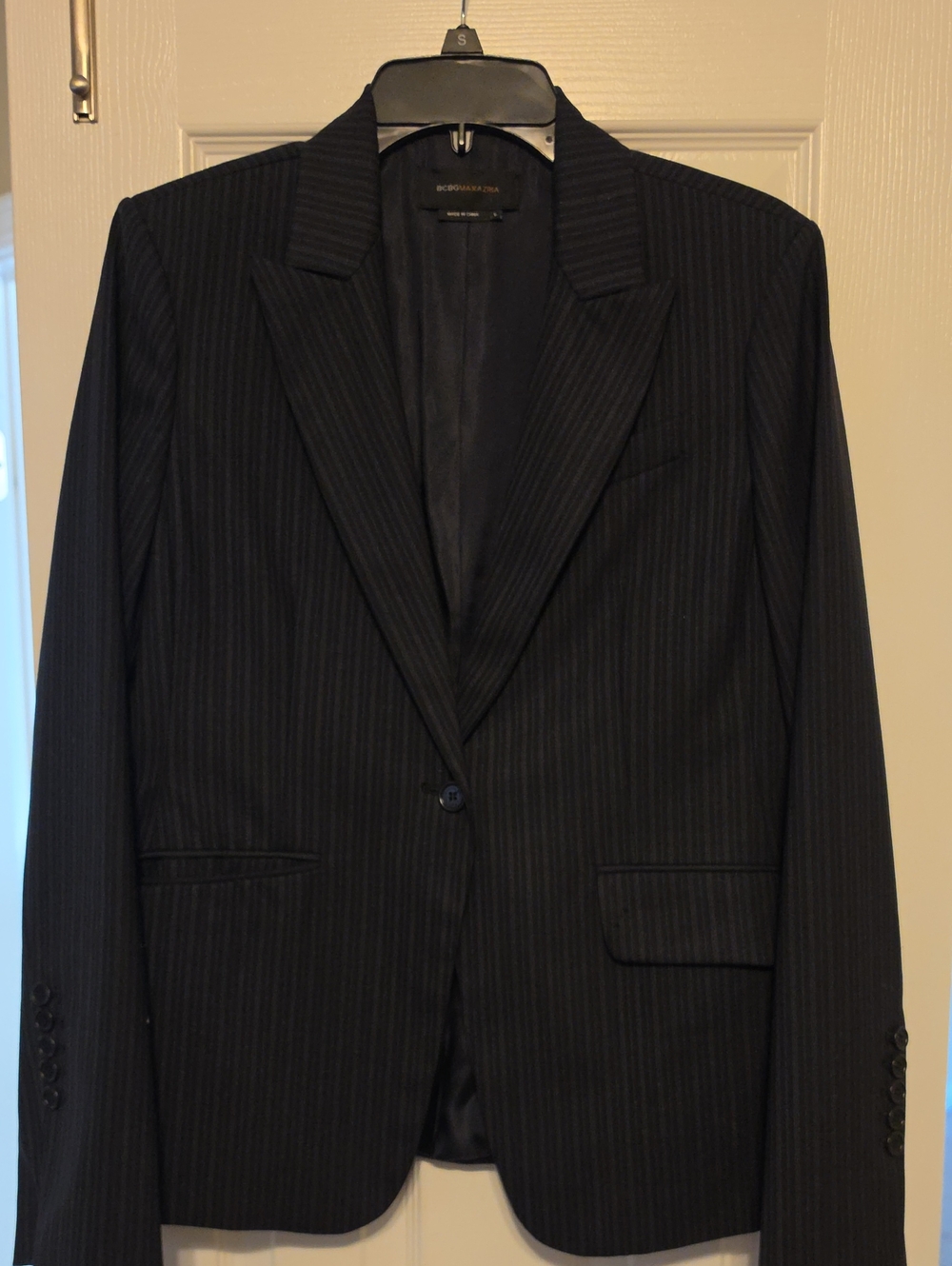 BCBGMaxAzria Dark Blue Pinstripe Single-Button Blazer